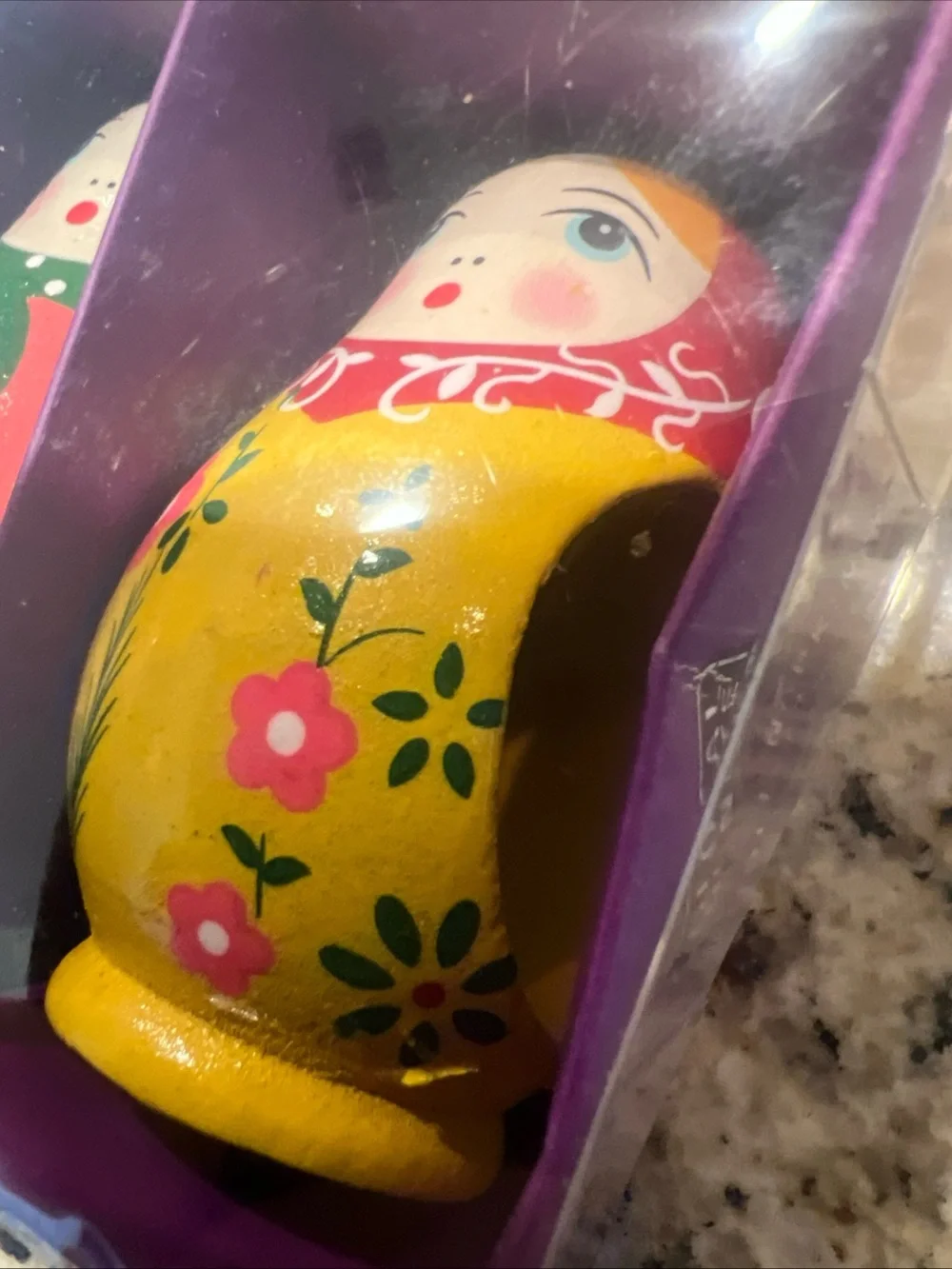 Vtg Russian Matryoshka Wooden Napkin Rings Set of 4 Hand Painted Babushka Doll